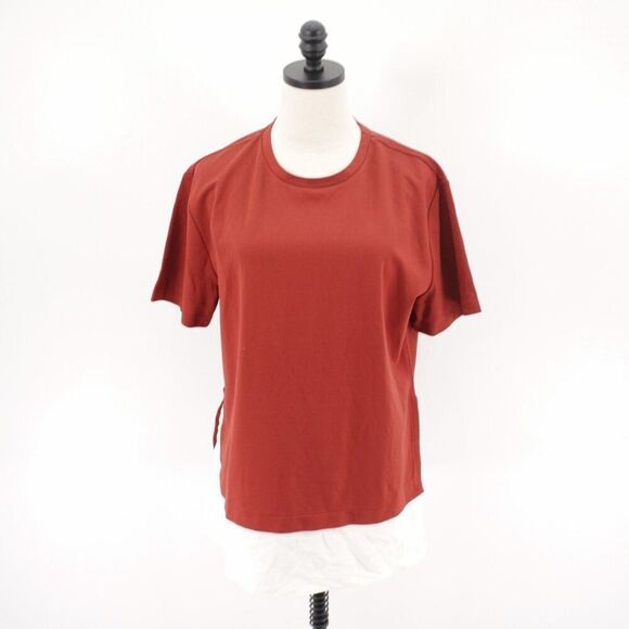 LOFT Tops - Ann Taylor Large Red Crew‎ Neck 2 Material Sheer Bottom Blouse